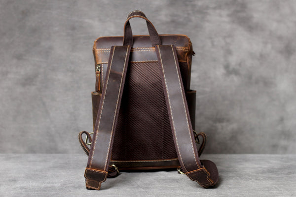 Men's Vintage Handmade Crazy Horse Thick Cowhide Leather Backpack  -  GeraldBlack.com