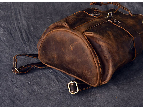 Men's Vintage Handmade Genuine Leather Bucket Designer Backpacks  -  GeraldBlack.com