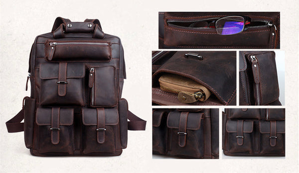 Men's Vintage Handmade Multi-pocket Daypack College Student Backpack  -  GeraldBlack.com