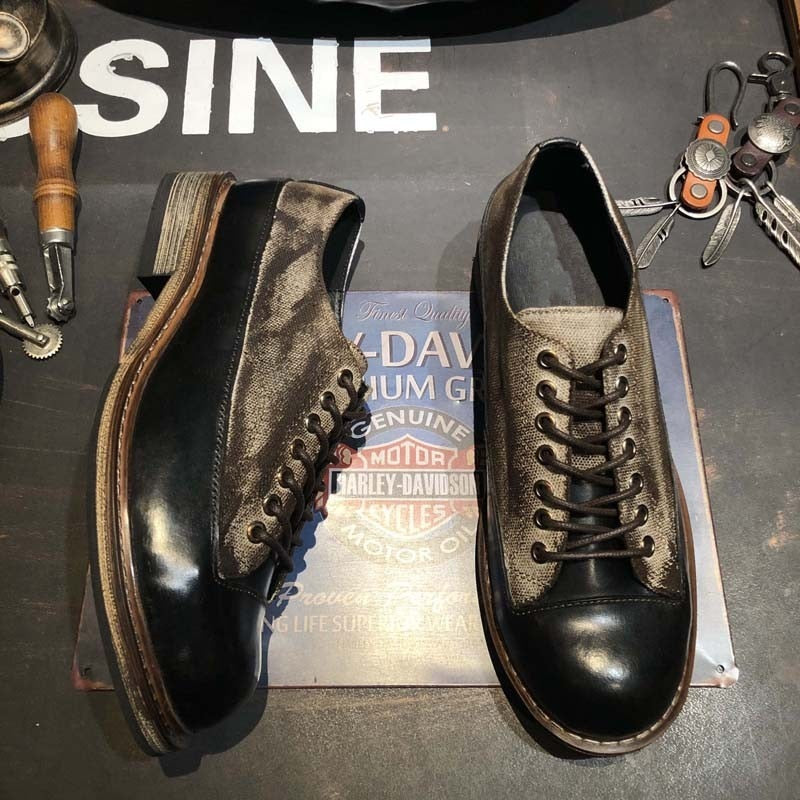 Men's Vintage Handmade Round Toe Washed Patchwork Breathable Shoes  -  GeraldBlack.com