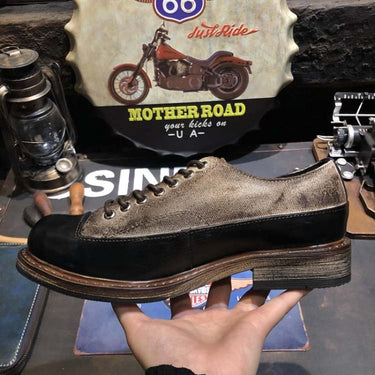Men's Vintage Handmade Round Toe Washed Patchwork Breathable Shoes  -  GeraldBlack.com