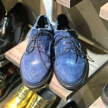 Men's Vintage Hole Ripped Cargo Washed Denim Lace Up Formal Shoes - SolaceConnect.com