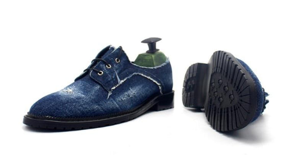 Men's Vintage Hole Ripped Cargo Washed Denim Lace Up Formal Shoes - SolaceConnect.com
