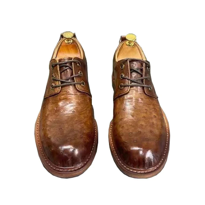 Men's Vintage Ostrich Leather Casual Business Designer Dress Shoes  -  GeraldBlack.com