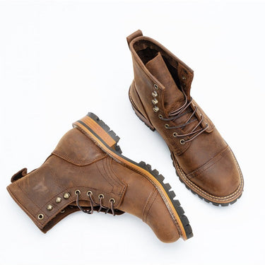 Men's Vintage Round Toe Lace Up Motorcycle Work Safety Ankle Boots  -  GeraldBlack.com
