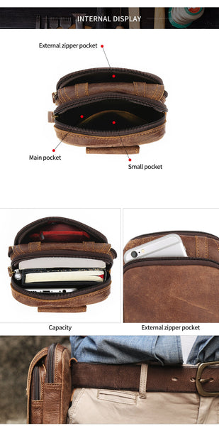 Men's Vintage Style Genuine Leather Phone Pouch Belt Fanny Pack  -  GeraldBlack.com