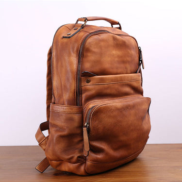 Men's Vintage Water Dyed Vegetable Leather Large Capacity Backpack  -  GeraldBlack.com