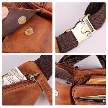 Men's Waist Bags Genuine Leather Multi-function Money Belt Bag Shoulder CrossBody Bags Pouch  -  GeraldBlack.com
