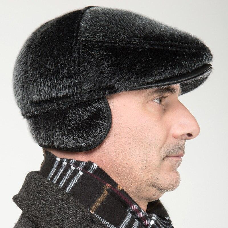 Men's Warm Cashmere Imitation Mink Fur Claus Baseball Hat with Earmuffs  -  GeraldBlack.com