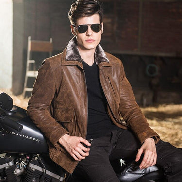 Men's Warm Genuine Pigskin Leather Padded Full Sleeve Jacket - SolaceConnect.com