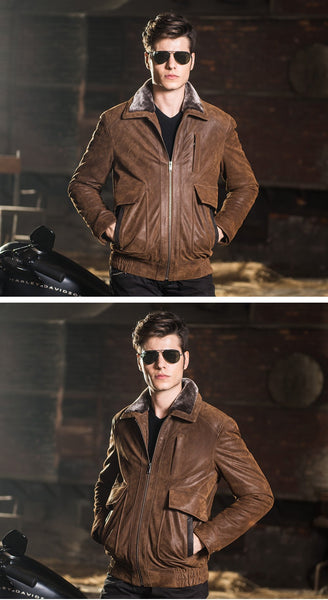 Men's Warm Genuine Pigskin Leather Padded Full Sleeve Jacket - SolaceConnect.com