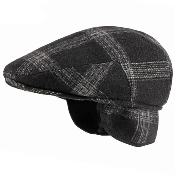 Men's Warm Wool Autumn Winter Vintage Plaid Earflap Berets Cap - SolaceConnect.com
