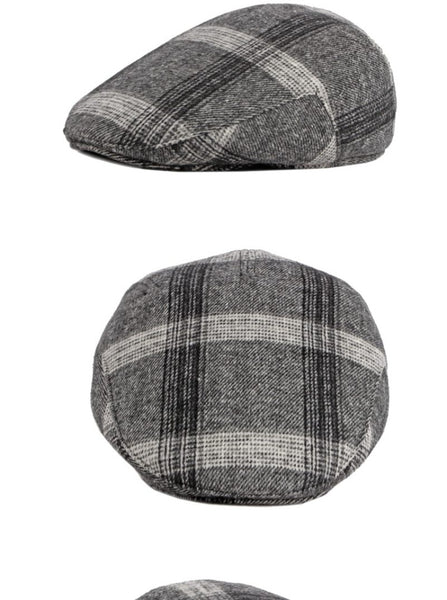 Men's Warm Wool Autumn Winter Vintage Plaid Earflap Berets Cap - SolaceConnect.com