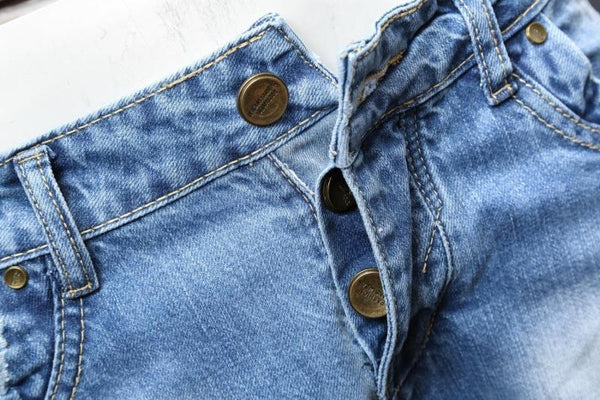 Men's Washed Slim Fit Denim Biker Blue Jeans with Ripped Distressed Holes - SolaceConnect.com