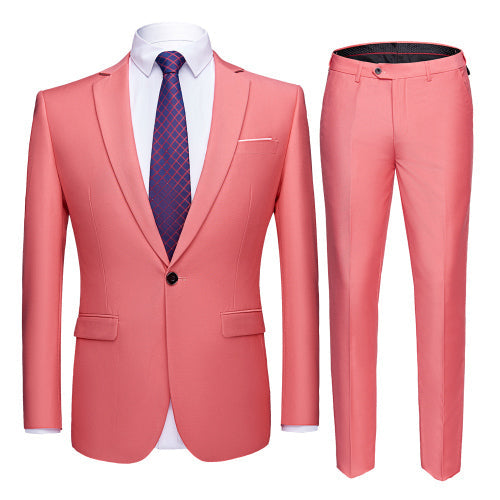 Men's Watermelon Red Slim High-End Formal Jacket Pants Wedding Two-Piece Suit  -  GeraldBlack.com