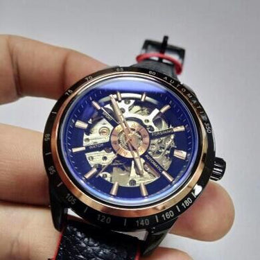 Men's Waterproof Automatic Motorcycle Design Watch with Red Black Belt - SolaceConnect.com