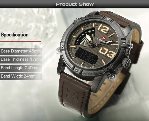Men's Waterproof Fashion Quartz Leather Digital Military Sports Watches  -  GeraldBlack.com