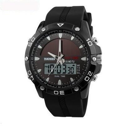 Men's Waterproof Solar Power Sports Casual 2 Time Zone Digital Watches - SolaceConnect.com