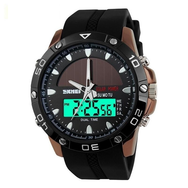 Men's Waterproof Solar Power Sports Casual 2 Time Zone Digital Watches  -  GeraldBlack.com