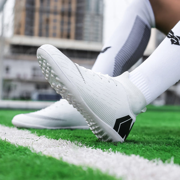 Men's White Black Cleats High Ankle Sports Training Soccer Shoes  -  GeraldBlack.com