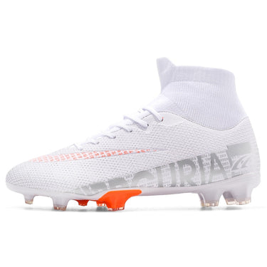Men's White Cleats High Ankle Breathable Outdoor Training Soccer Shoes  -  GeraldBlack.com