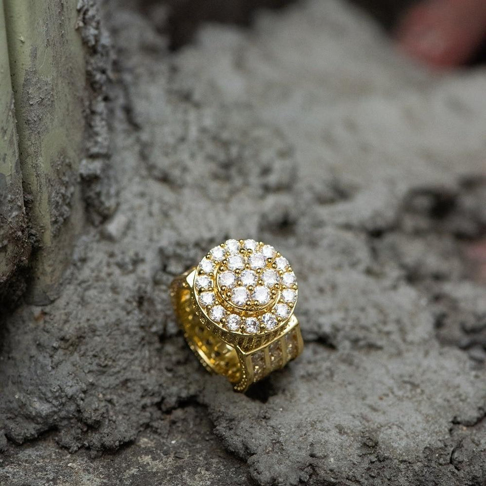 Men's Wide Cubic Zirconia Gold and Silver Color Hip Hop Engagement Rin ...