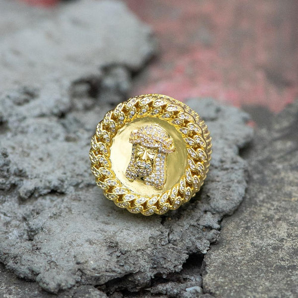 Men's Wide Paved Cz Crystal Vintage Jesus Face Rings Jewelry - SolaceConnect.com