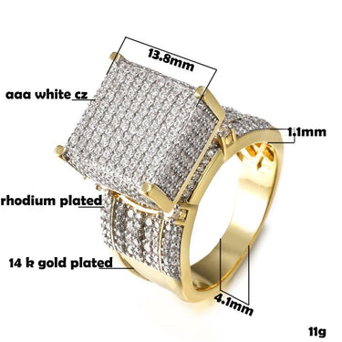 Men's Wide Square 3d Punk Paved Cz Crystal Zircon Gift Rings - SolaceConnect.com