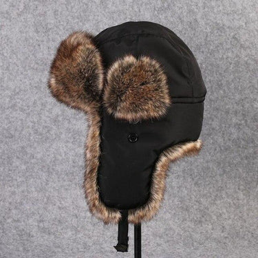 Men's Winter Cotton Extra Large Ear Protection Black Bomber Fur Hat Ski Cap - SolaceConnect.com