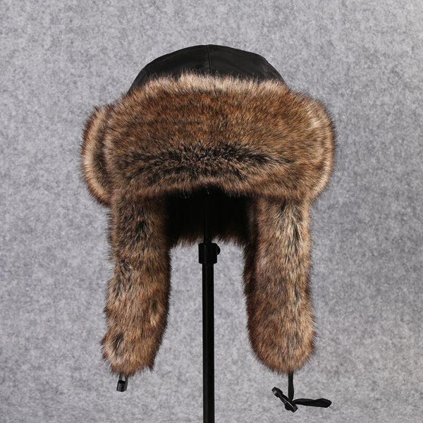 Men's Winter Cotton Extra Large Ear Protection Black Bomber Fur Hat Ski Cap - SolaceConnect.com