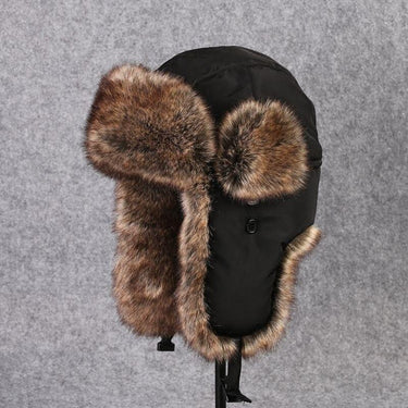 Men's Winter Cotton Extra Large Ear Protection Black Bomber Fur Hat Ski Cap  -  GeraldBlack.com