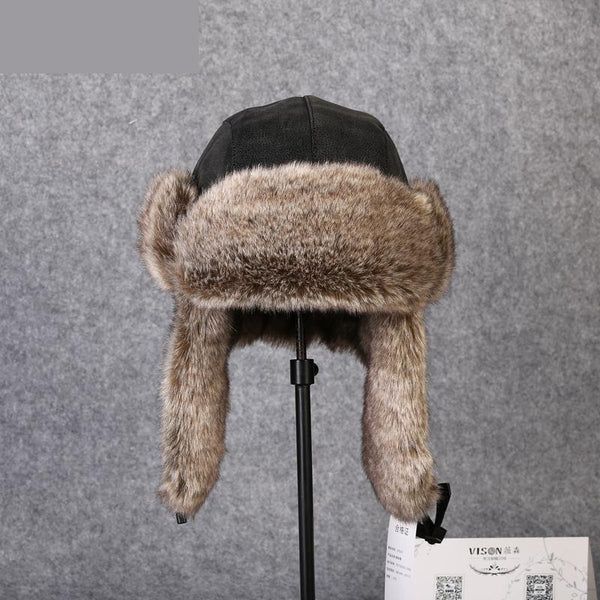 Men's Winter Imitation Fur Leather Bomber Hat with Pom Ear Protection - SolaceConnect.com
