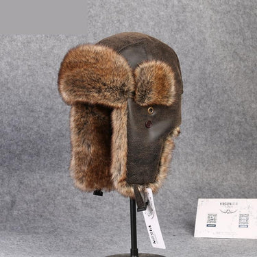 Men's Winter Imitation Fur Leather Bomber Hat with Pom Ear Protection - SolaceConnect.com