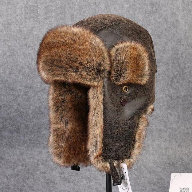 Men's Winter Imitation Fur Leather Bomber Hat with Pom Ear Protection  -  GeraldBlack.com