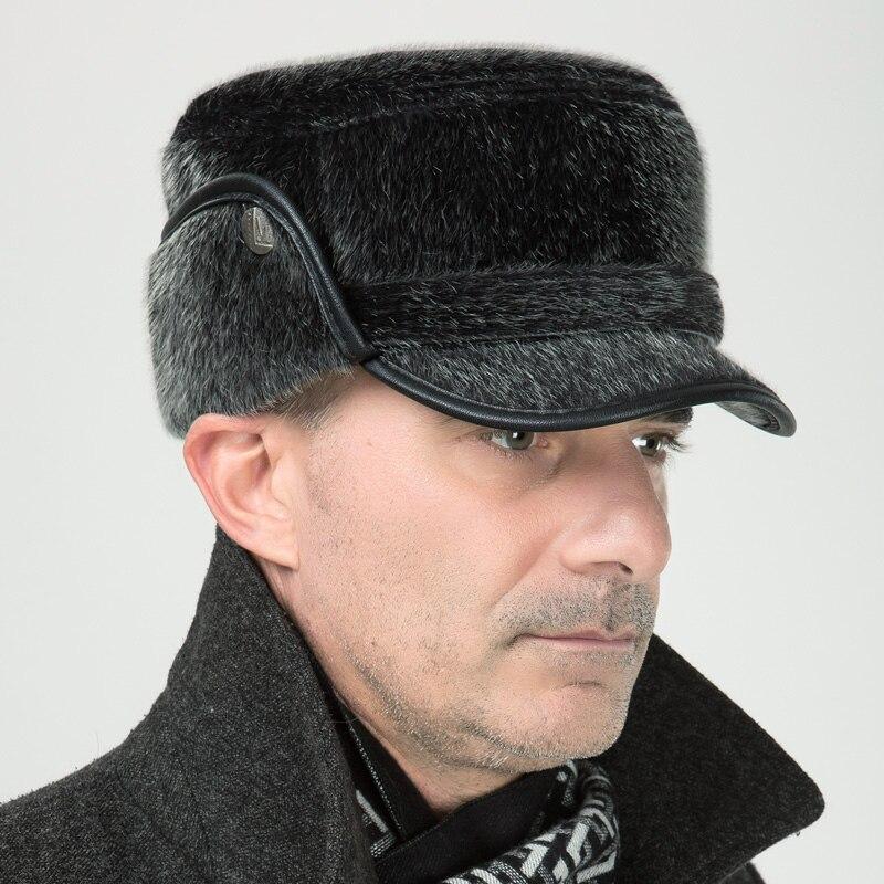 Men's Winter Warm Flat Imitation Mink Fur Cap with Ear Protection  -  GeraldBlack.com