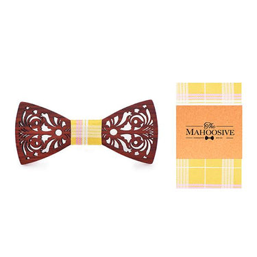 Men's Wooden Bow Tie Handkerchief Pocket Square Set for Wedding Suit - SolaceConnect.com