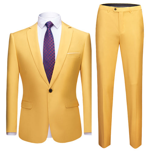 Men's Yellow Slim High-End Formal Jacket Pants Wedding Two-Piece Suit Set  -  GeraldBlack.com