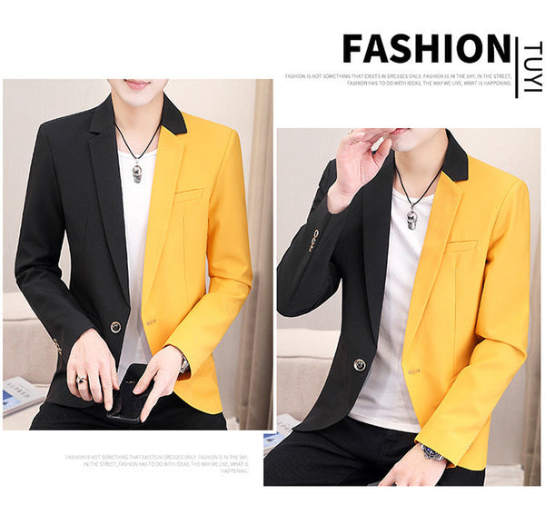 Men's Youth Fashion Casual Dual-color Patchwork Trendy Handsome Blazer  -  GeraldBlack.com