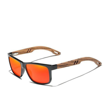 Men's Zebra Wooden Frame UV400 Polarized Mirror Flat Lens Square Sunglasses - SolaceConnect.com