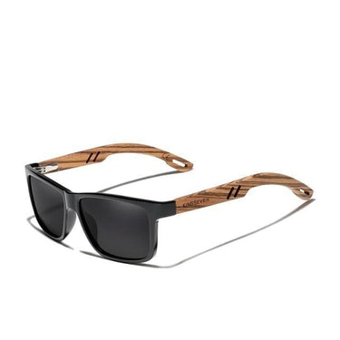 Men's Zebra Wooden Frame UV400 Polarized Mirror Flat Lens Square Sunglasses - SolaceConnect.com