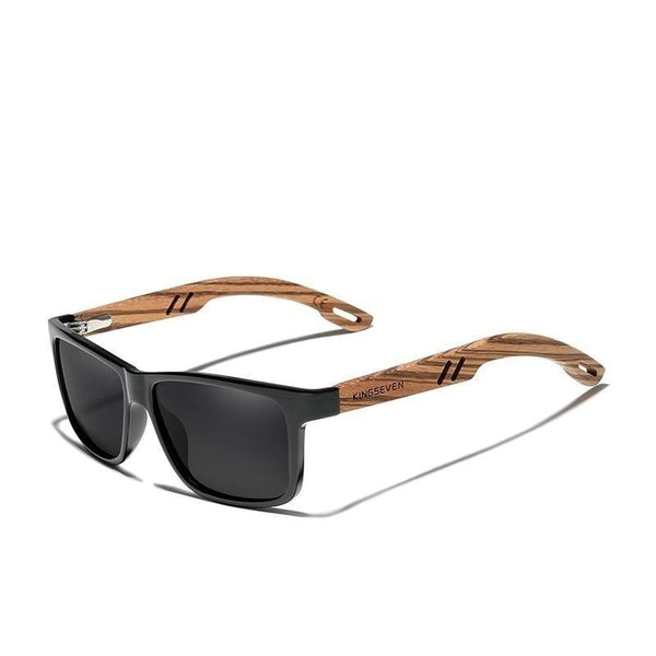 Men's Zebra Wooden Frame UV400 Polarized Mirror Flat Lens Square Sunglasses  -  GeraldBlack.com