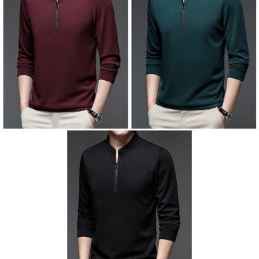 Men's Zipper Long Sleeve Polo Tee Shirt Men Stand Collar Solid Clothing Fashion Slim Fit Poloshirt Tops  -  GeraldBlack.com