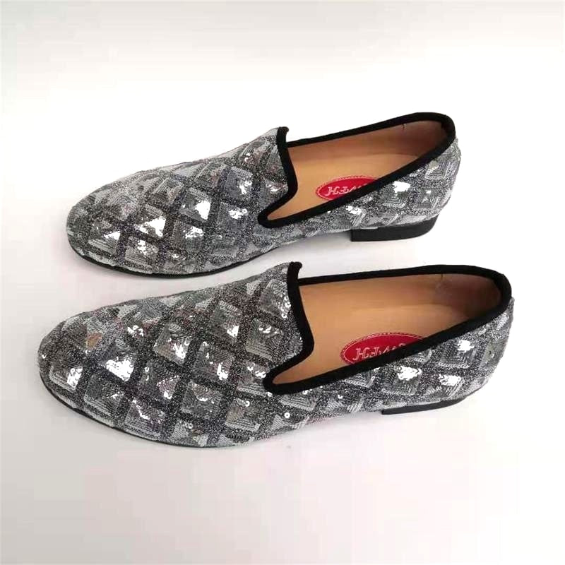 Men Sequins Material Golden Formal Luxury Fashion Wedding And Party Loafers Shoes  -  GeraldBlack.com