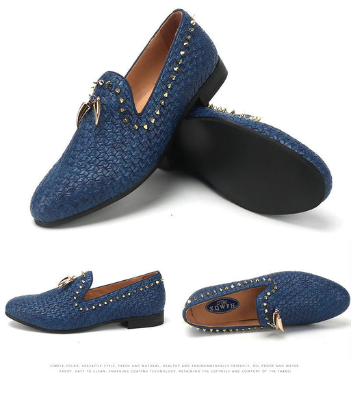 Men Shoes luxury Casual Driving Gold Tassels and Rivets for Fashion Loafers  -  GeraldBlack.com