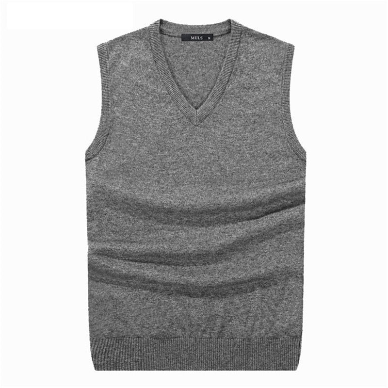 Men Sleeveless Sweater Vest Autumn Spring Cotton Knitted Solid Vest Sweater Business V Neck Top Slim Sweaters  -  GeraldBlack.com