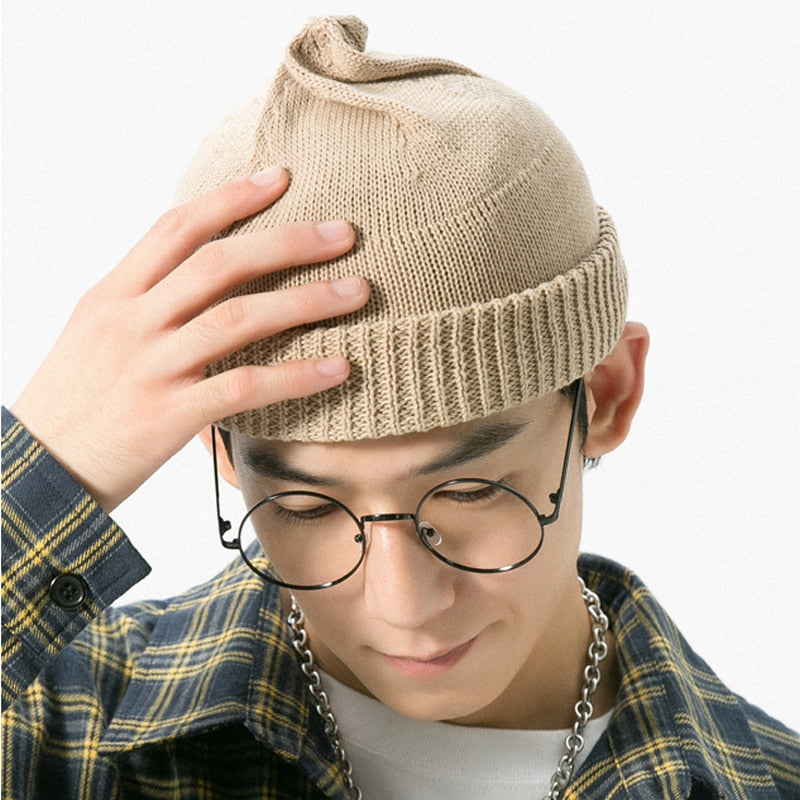 Men Soft Cotton Wool Beanie Winter Warm Knitted Caps With Khaki Color  -  GeraldBlack.com