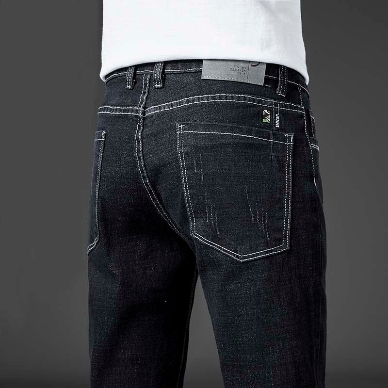 Men Spring Autumn  Elastic Straight Slim fit Casual Business Denim Trousers Clothing  -  GeraldBlack.com