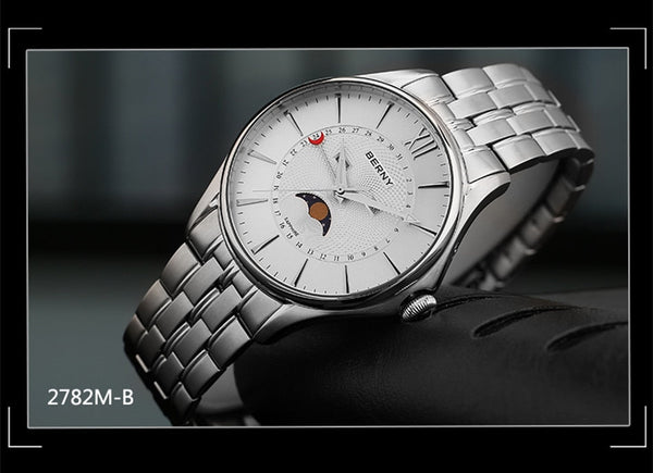 Men Stainless Steel Moon Phase Wristwatch Waterproof Sports Simple Dial Calendar Miyota Quartz Watches  -  GeraldBlack.com