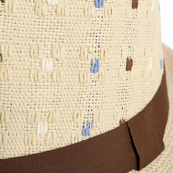 Men Summer Straw Structured Fedora Hat w Cloth Band Like Beach Holiday Bangkok Fedora Hat  -  GeraldBlack.com