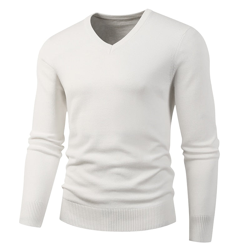 Men V Neck-White Pullover Thicken Cotton Autumn Winter Jersey Sweatshirt Sweaters Boy Jumpers  -  GeraldBlack.com
